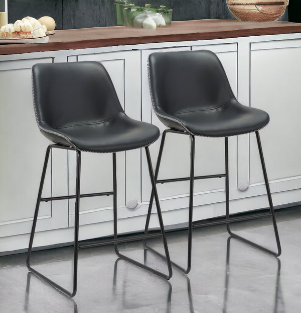 Homeroots Set Of Two 26" Black Faux Leather And Metal Low Back Counter Height Bar Chairs   555071