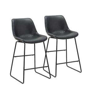 Homeroots Set Of Two 26" Black Faux Leather And Metal Low Back Counter Height Bar Chairs   555071