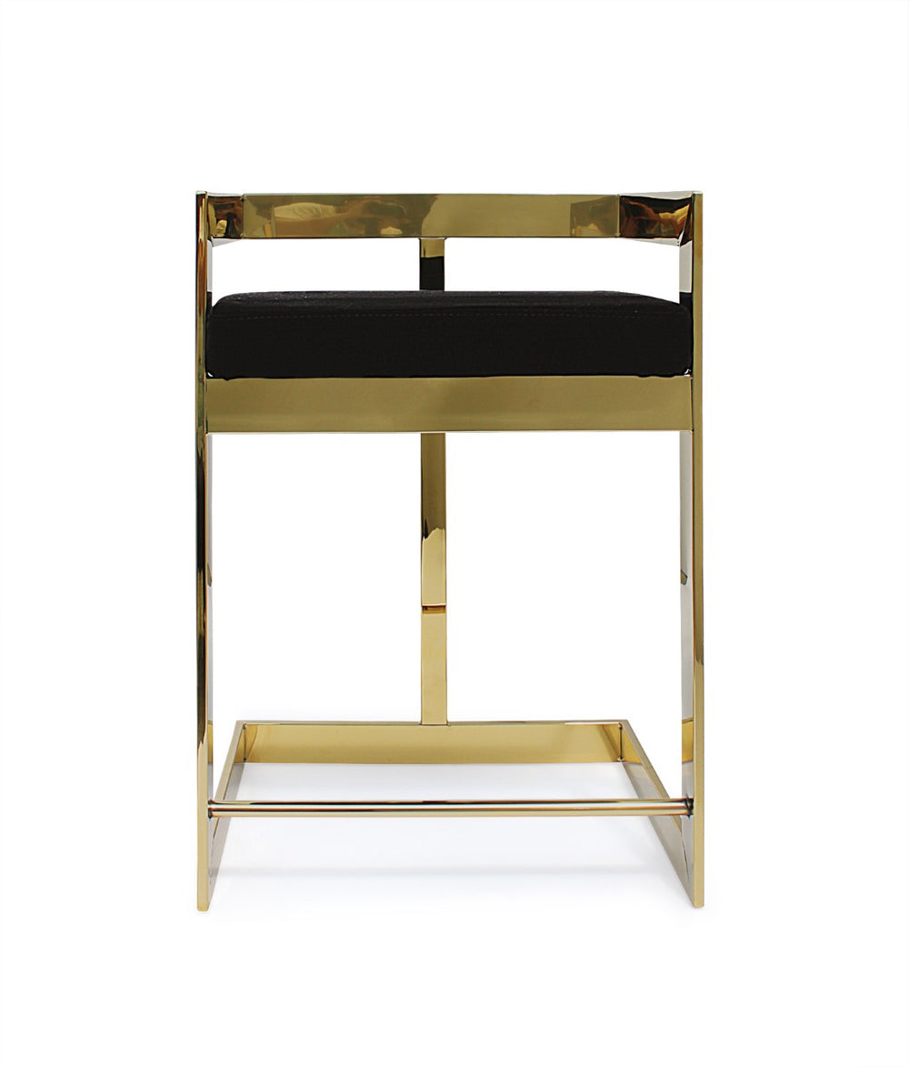 HomeRoots 26" Black and Gold Velvet Bar Chair - Stylish Low Back Counter Stool for Modern Home & Bar Use 555072