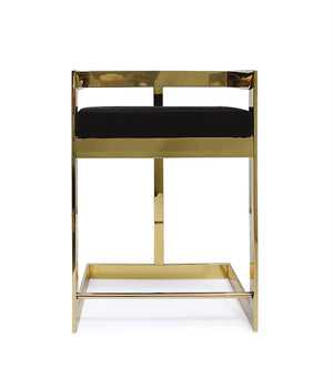 HomeRoots 26" Black and Gold Velvet Bar Chair - Stylish Low Back Counter Stool for Modern Home & Bar Use 555072