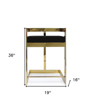 HomeRoots 26" Black and Gold Velvet Bar Chair - Stylish Low Back Counter Stool for Modern Home & Bar Use 555072