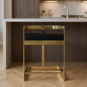 HomeRoots 26" Black and Gold Velvet Bar Chair - Stylish Low Back Counter Stool for Modern Home & Bar Use 555072