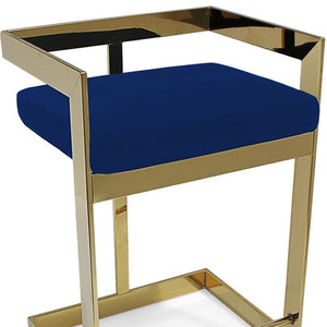 HomeRoots 26" Blue and Gold Velvet Bar Chair - Stylish Low Back Design, Perfect for Home Bars & Kitchens! 555073