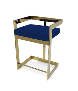 HomeRoots 26" Blue and Gold Velvet Bar Chair - Stylish Low Back Design, Perfect for Home Bars & Kitchens! 555073
