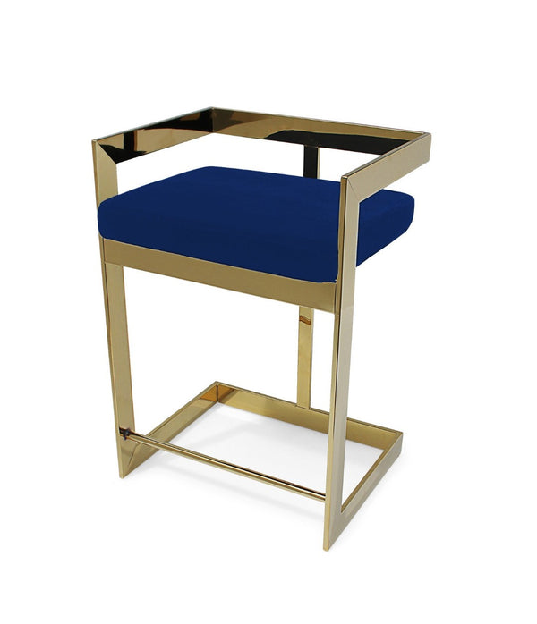 HomeRoots 26" Blue and Gold Velvet Bar Chair - Stylish Low Back Design, Perfect for Home Bars & Kitchens! 555073