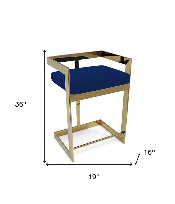 HomeRoots 26" Blue and Gold Velvet Bar Chair - Stylish Low Back Design, Perfect for Home Bars & Kitchens! 555073