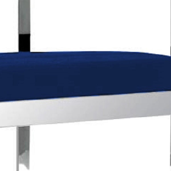 HomeRoots 26" Blue and Silver Velvet Bar Chair - Stylish Low Back Design for Modern Kitchen and Lounge Spaces 555074