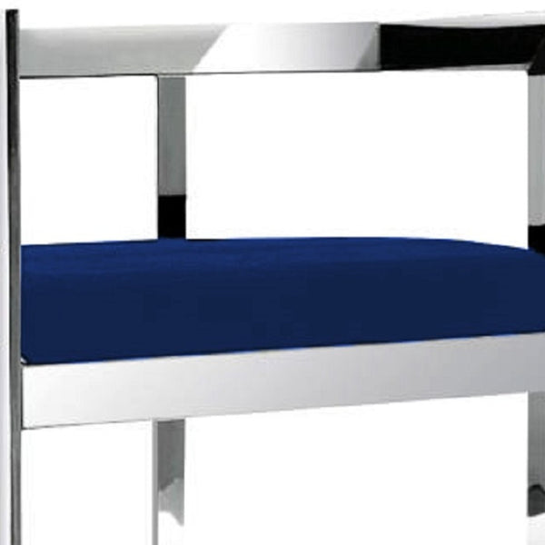 HomeRoots 26" Blue and Silver Velvet Bar Chair - Stylish Low Back Design for Modern Kitchen and Lounge Spaces 555074