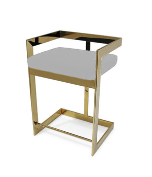 HomeRoots 26" Gold and Gray Velvet Low Back Bar Chair - Chic Counter Height Stool for Modern Kitchen & Dining 555076