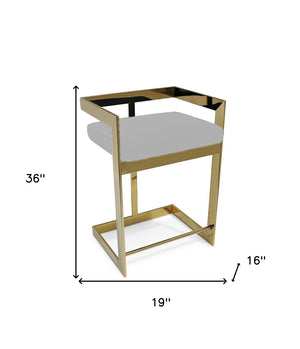 HomeRoots 26" Gold and Gray Velvet Low Back Bar Chair - Chic Counter Height Stool for Modern Kitchen & Dining 555076