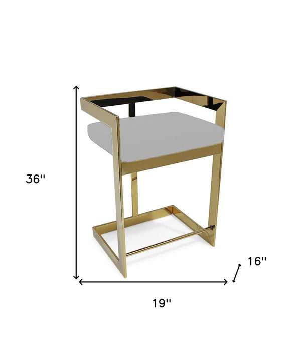 HomeRoots 26" Gold and Gray Velvet Low Back Bar Chair - Chic Counter Height Stool for Modern Kitchen & Dining 555076