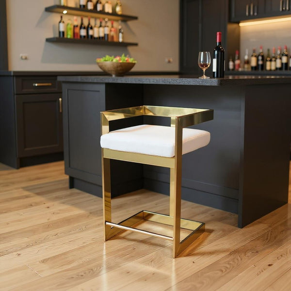 HomeRoots 26" Gold and Gray Velvet Low Back Bar Chair - Chic Counter Height Stool for Modern Kitchen & Dining 555076