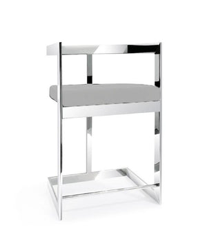 HomeRoots 26" Gray Velvet Counter Height Bar Chair with Silver Stainless Steel Base – Modern Comfort & Style 555077