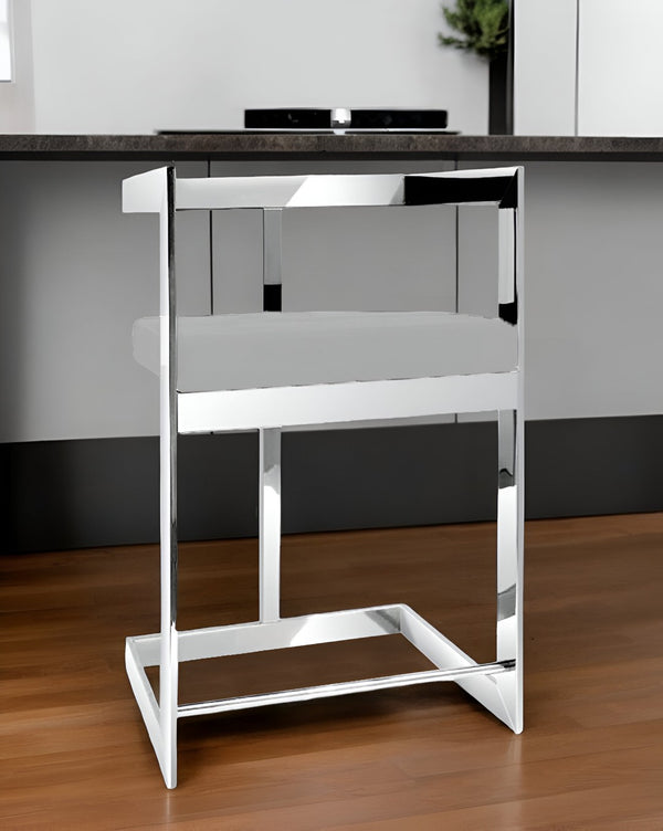 HomeRoots 26" Gray Velvet Counter Height Bar Chair with Silver Stainless Steel Base – Modern Comfort & Style 555077