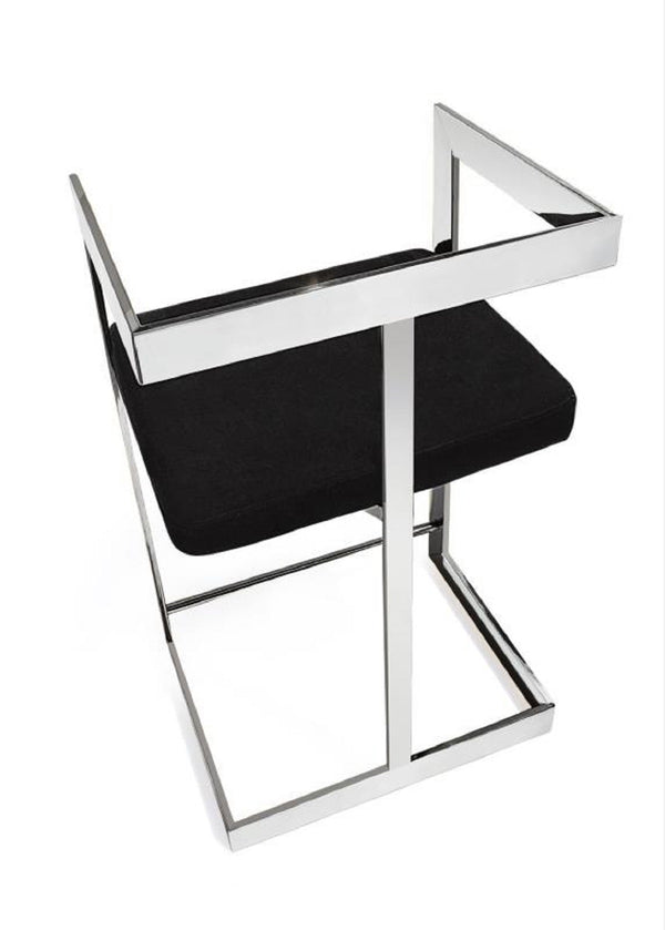 Homeroots 26" Black And Silver Velvet And Stainless Steel Low Back Counter Height Bar Chair   555078