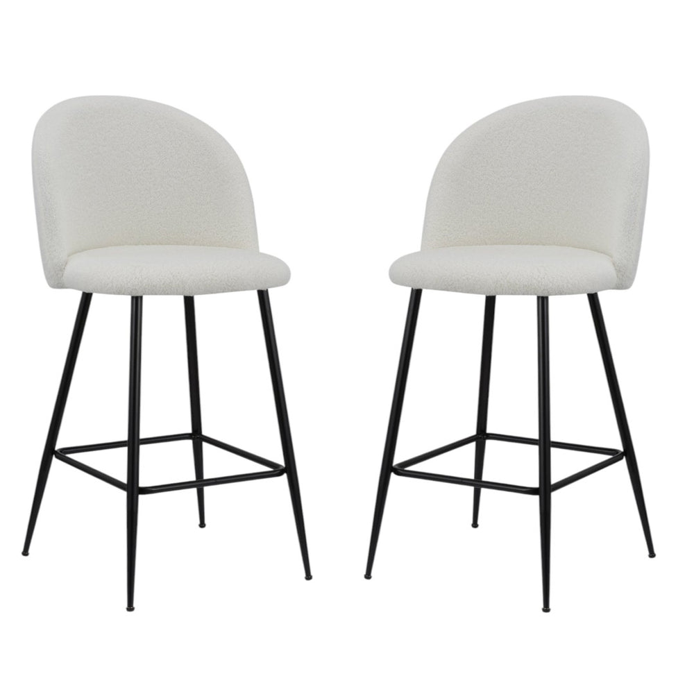 HomeRoots Set of Two Modern Low Back Counter Height Bar Chairs with White Fabric & Black Metal Frame 555079