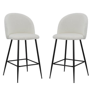 HomeRoots Set of Two Modern Low Back Counter Height Bar Chairs with White Fabric & Black Metal Frame 555079