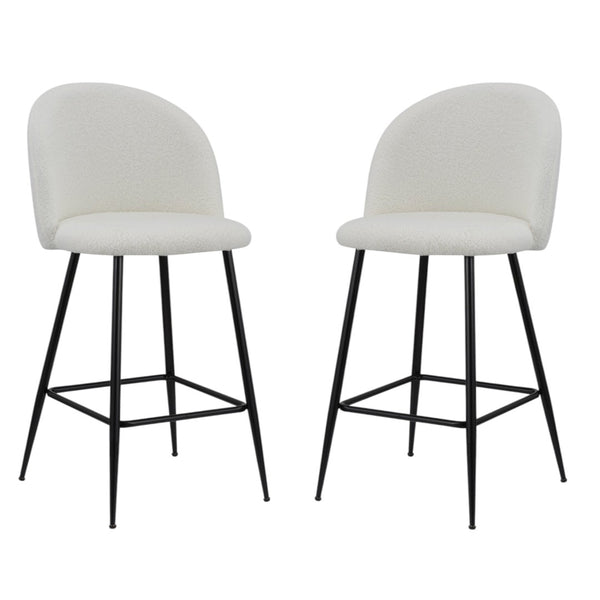 HomeRoots Set of Two Modern Low Back Counter Height Bar Chairs with White Fabric & Black Metal Frame 555079