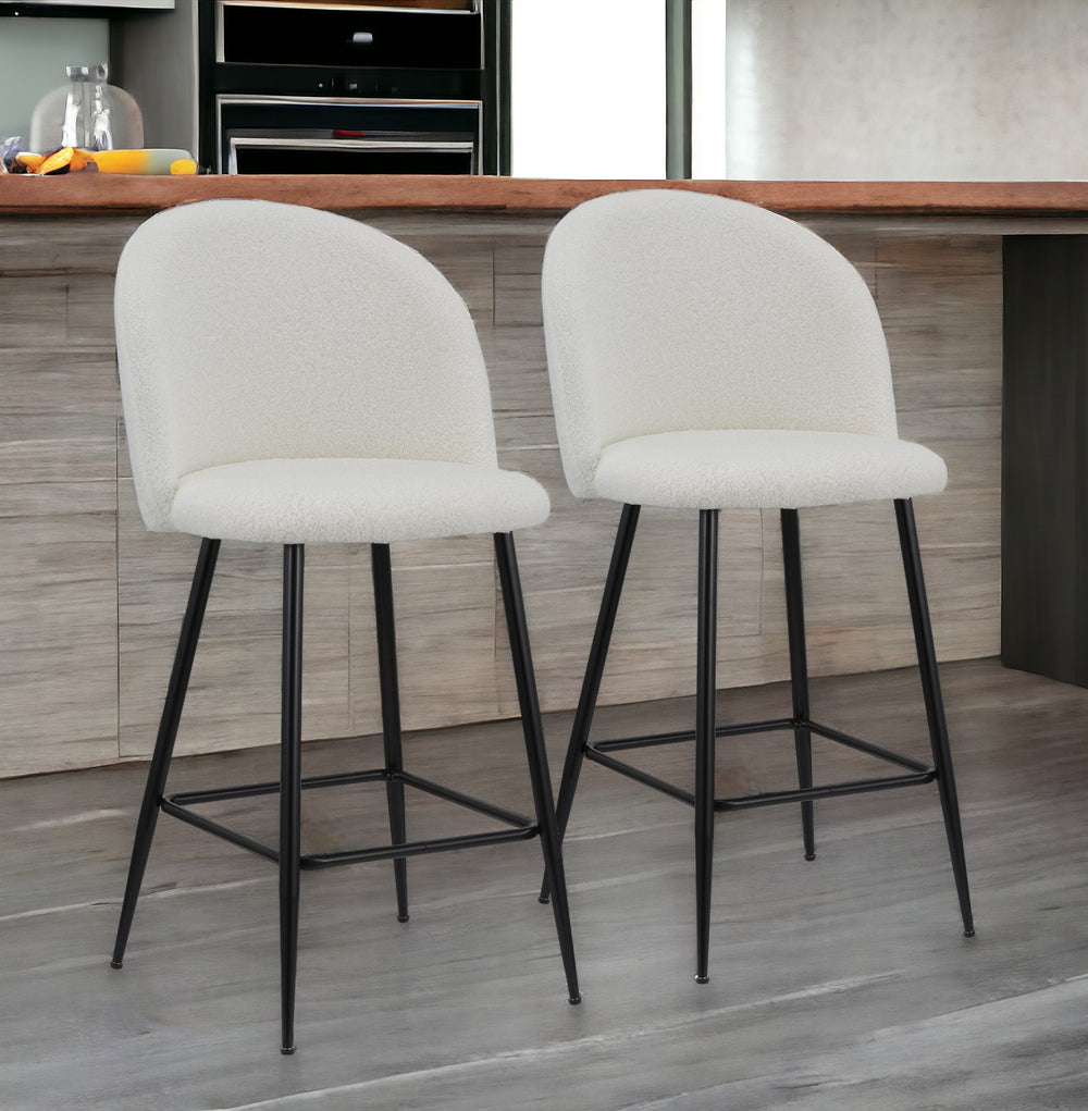 Homeroots Set Of Two 26" White And Black Metal Low Back Counter Height Bar Chairs   555079
