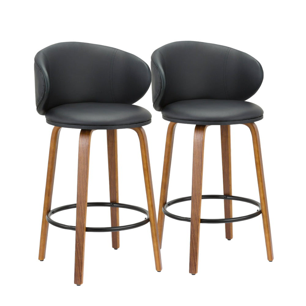 Homeroots Set Of Two 26" Black And Brown Faux Leather And Metal Low Back Counter Height Bar Chairs   555080