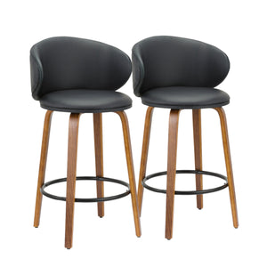 Homeroots Set Of Two 26" Black And Brown Faux Leather And Metal Low Back Counter Height Bar Chairs   555080