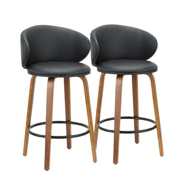 Homeroots Set Of Two 26" Black And Brown Faux Leather And Metal Low Back Counter Height Bar Chairs   555080