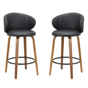 HomeRoots Set of Two 26" Stylish Black Faux Leather & Brown Wood Low Back Counter Bar Chairs for Comfort 555080