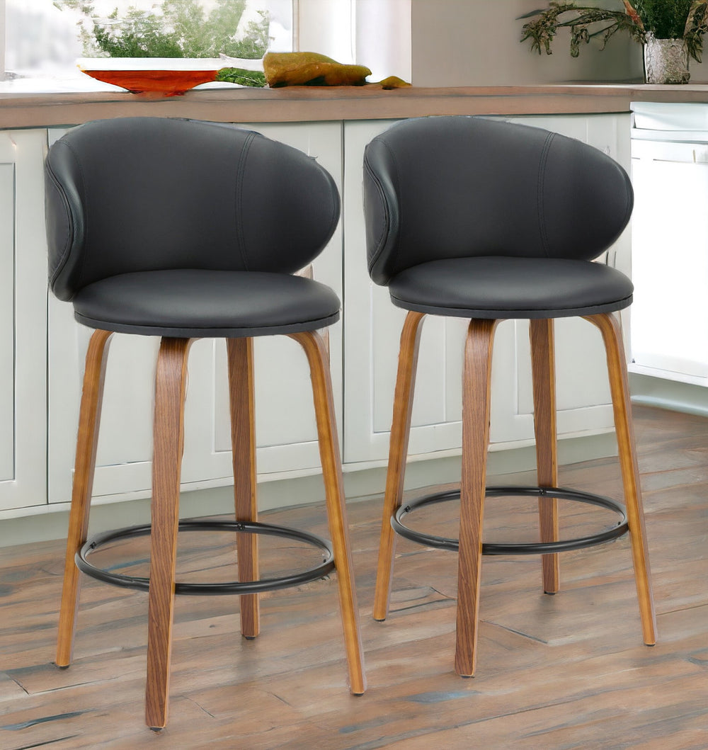 Homeroots Set Of Two 26" Black And Brown Faux Leather And Metal Low Back Counter Height Bar Chairs   555080