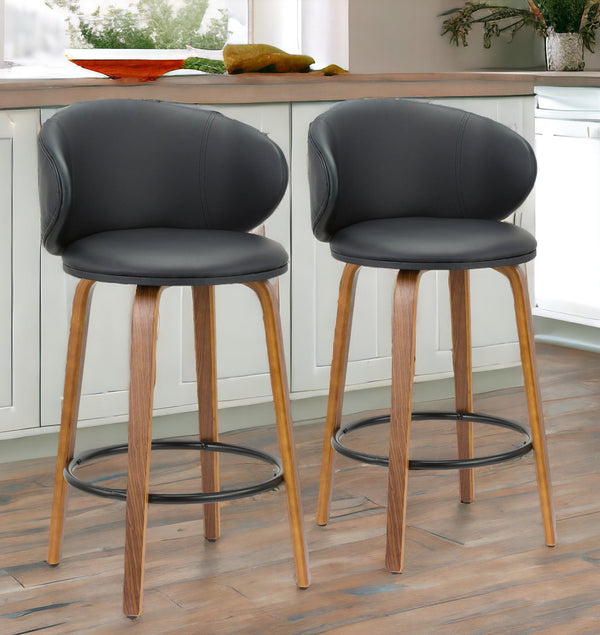Homeroots Set Of Two 26" Black And Brown Faux Leather And Metal Low Back Counter Height Bar Chairs   555080