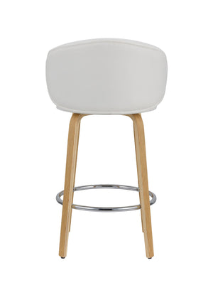 Homeroots Set Of Two 26" White And Brown Faux Leather And Metal Low Back Counter Height Bar Chairs   555081