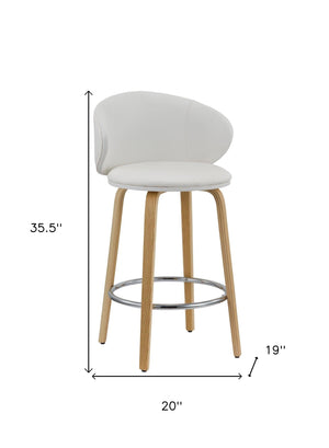 Homeroots Set Of Two 26" White And Brown Faux Leather And Metal Low Back Counter Height Bar Chairs   555081