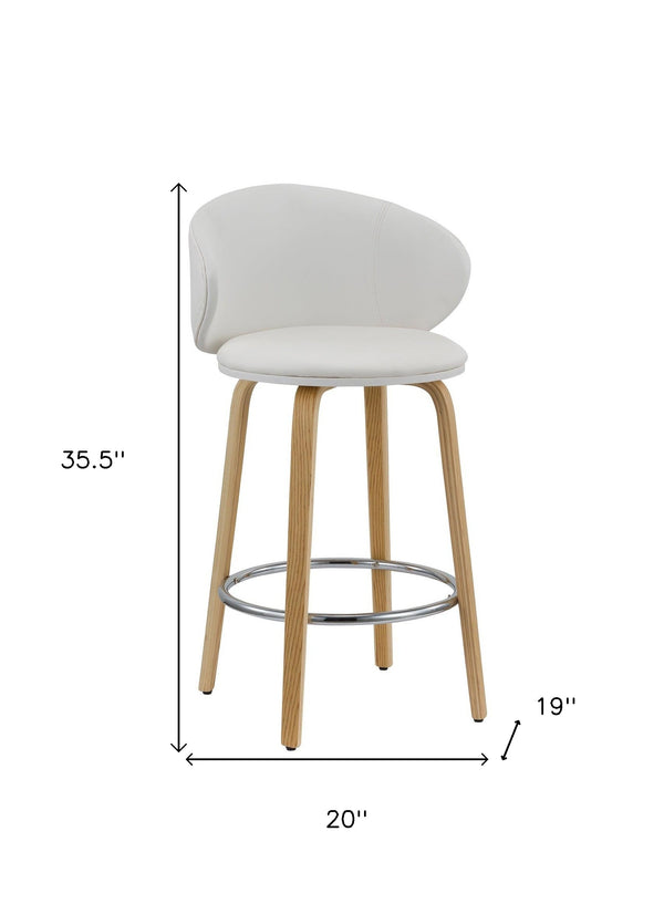 Homeroots Set Of Two 26" White And Brown Faux Leather And Metal Low Back Counter Height Bar Chairs   555081