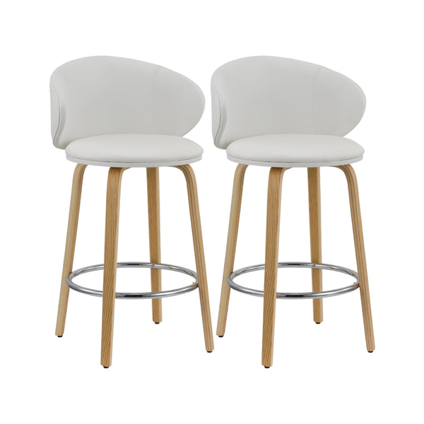 Homeroots Set Of Two 26" White And Brown Faux Leather And Metal Low Back Counter Height Bar Chairs   555081