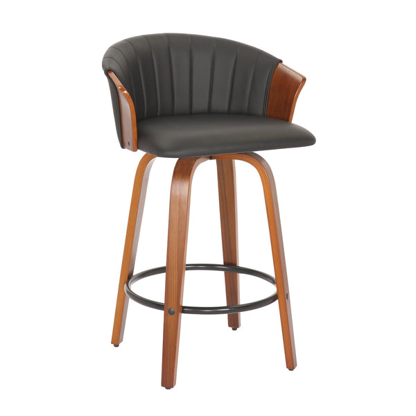 Homeroots Set Of Two 26" Black And Brown Faux Leather And Metal Low Back Counter Height Bar Chairs   555082