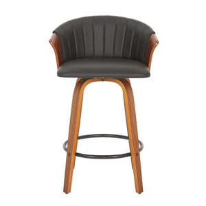 Homeroots Set Of Two 26" Black And Brown Faux Leather And Metal Low Back Counter Height Bar Chairs   555082