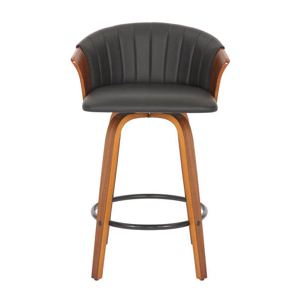 Homeroots Set Of Two 26" Black And Brown Faux Leather And Metal Low Back Counter Height Bar Chairs   555082