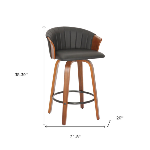 Homeroots Set Of Two 26" Black And Brown Faux Leather And Metal Low Back Counter Height Bar Chairs   555082