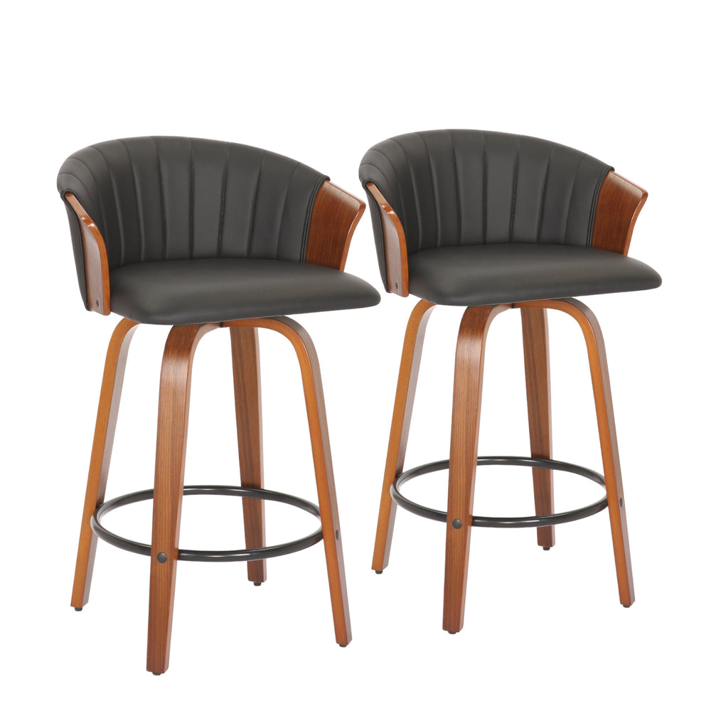 Homeroots Set Of Two 26" Black And Brown Faux Leather And Metal Low Back Counter Height Bar Chairs   555082