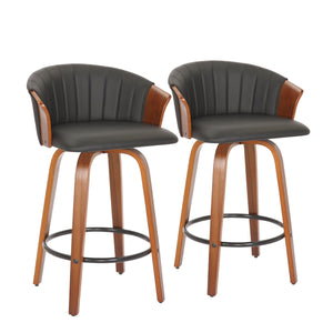 Homeroots Set Of Two 26" Black And Brown Faux Leather And Metal Low Back Counter Height Bar Chairs   555082
