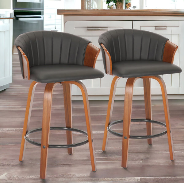 Homeroots Set Of Two 26" Black And Brown Faux Leather And Metal Low Back Counter Height Bar Chairs   555082