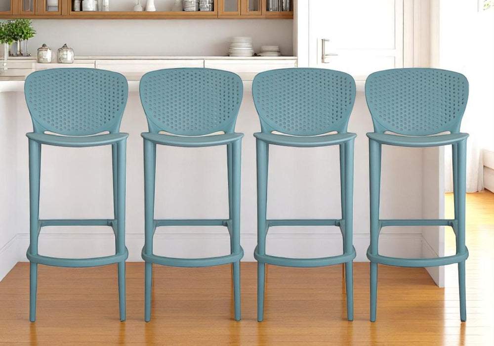 HomeRoots Set of Four 30" Aqua Green Heavy-Duty Low-Back Bar Chairs – Stylish, Stackable, and Durable Seating! 555083
