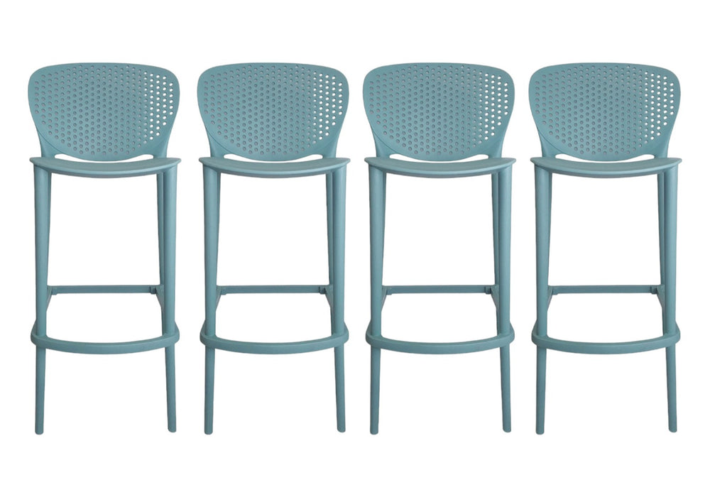 HomeRoots Set of Four 30" Aqua Green Heavy-Duty Low-Back Bar Chairs – Stylish, Stackable, and Durable Seating! 555083
