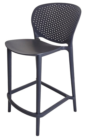 HomeRoots Set of Four Stylish Dark Gray Low-Back Bar Chairs - Heavy-Duty, Space-Saving, Comfortable Stools 555084