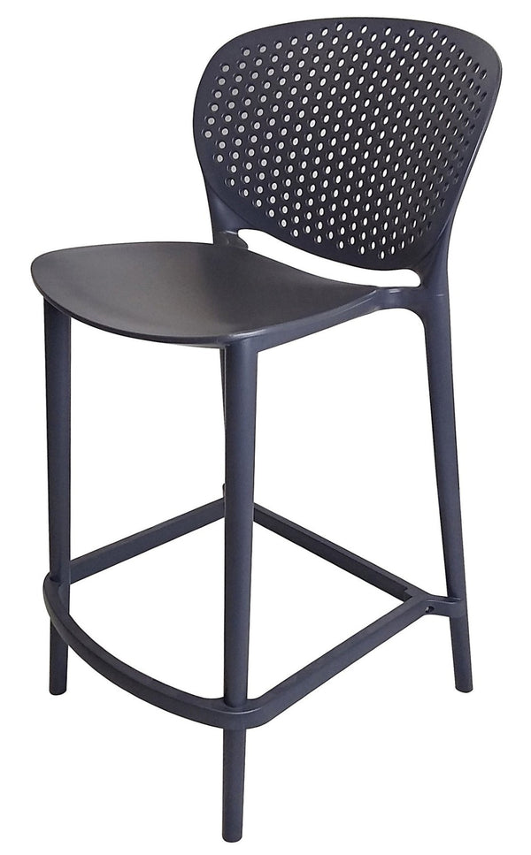 HomeRoots Set of Four Stylish Dark Gray Low-Back Bar Chairs - Heavy-Duty, Space-Saving, Comfortable Stools 555084