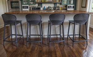 HomeRoots Set of Four Stylish Dark Gray Low-Back Bar Chairs - Heavy-Duty, Space-Saving, Comfortable Stools 555084