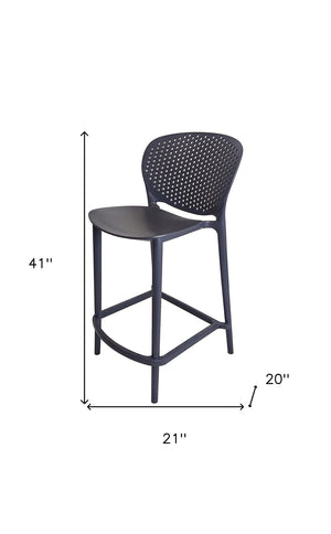 HomeRoots Set of Four Stylish Dark Gray Low-Back Bar Chairs - Heavy-Duty, Space-Saving, Comfortable Stools 555084