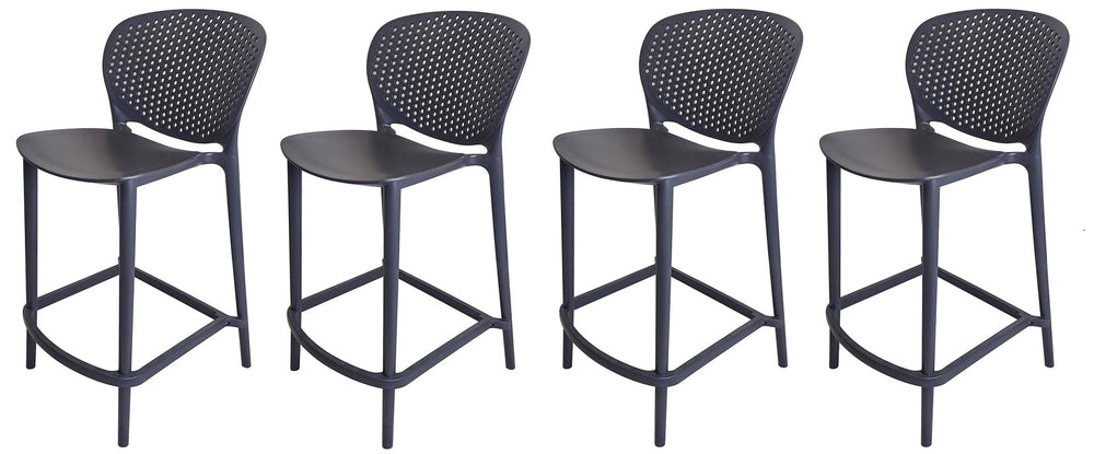 HomeRoots Set of Four Stylish Dark Gray Low-Back Bar Chairs - Heavy-Duty, Space-Saving, Comfortable Stools 555084