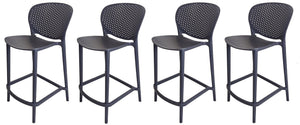 HomeRoots Set of Four Stylish Dark Gray Low-Back Bar Chairs - Heavy-Duty, Space-Saving, Comfortable Stools 555084