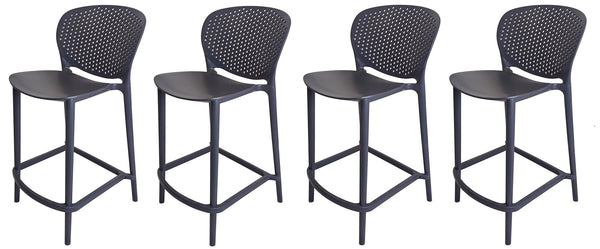 HomeRoots Set of Four Stylish Dark Gray Low-Back Bar Chairs - Heavy-Duty, Space-Saving, Comfortable Stools 555084