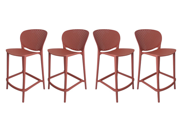 Homeroots Set Of Four 30" Orange Heavy Duty Plastic Low Back Bar Height Bar Chairs   555085